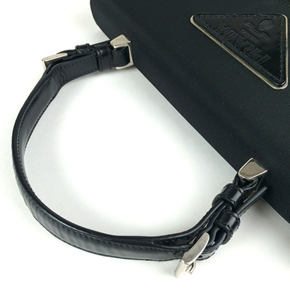Prada Nylon x Enamel Kelly Type Bag Black Handbag - Picture 7 of 8